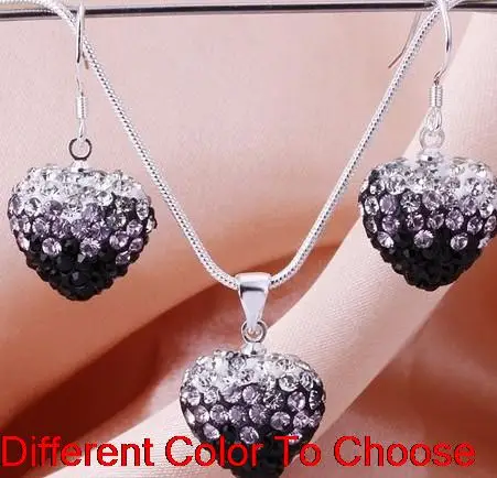 handmade clay mixed multicolor heart Silver Plated snake chain gradual change crystal set earrings Necklace Women men. | Украшения и