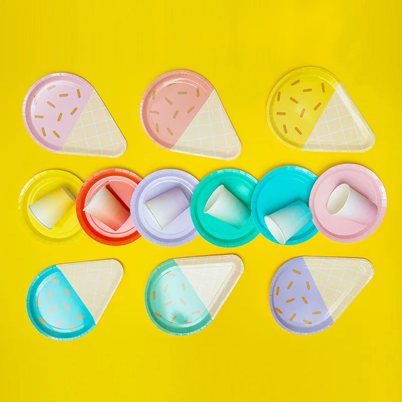 

8PC/Pack Cute Ice cream Shape Disposable Tray Set Wedding Birthday Party Baby Bath Tableware Cake Shop Dessert Table Decoration