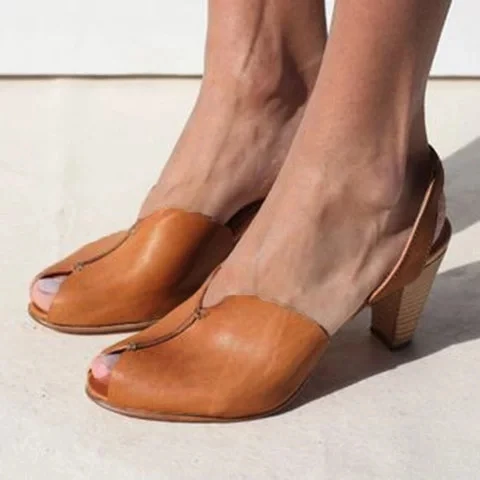 

EOEODOIT Retro Marry Jean Leather Pumps High Block Square Heel Peep Toe Women Summer Autumn Shoes Plus Size