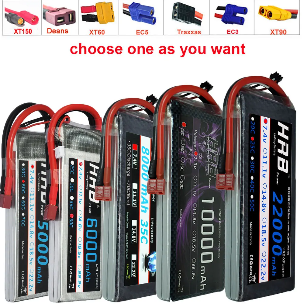 

HRB Lipo battery 2S 7.4V 5000mAh 5200mah 6000mah 8000mah 10000mah 12000mah 16000mah 22000mah 50C For RC Helicopter Quadcopter