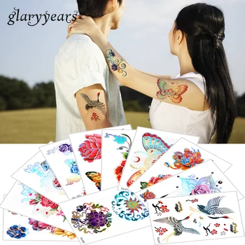 

15*10.5cm glaryyears 100 Pieces Wholesale Laser Tattoo Temporary Body Flower Choker TG Pattern Tattoo Sticker for Adult Metallic