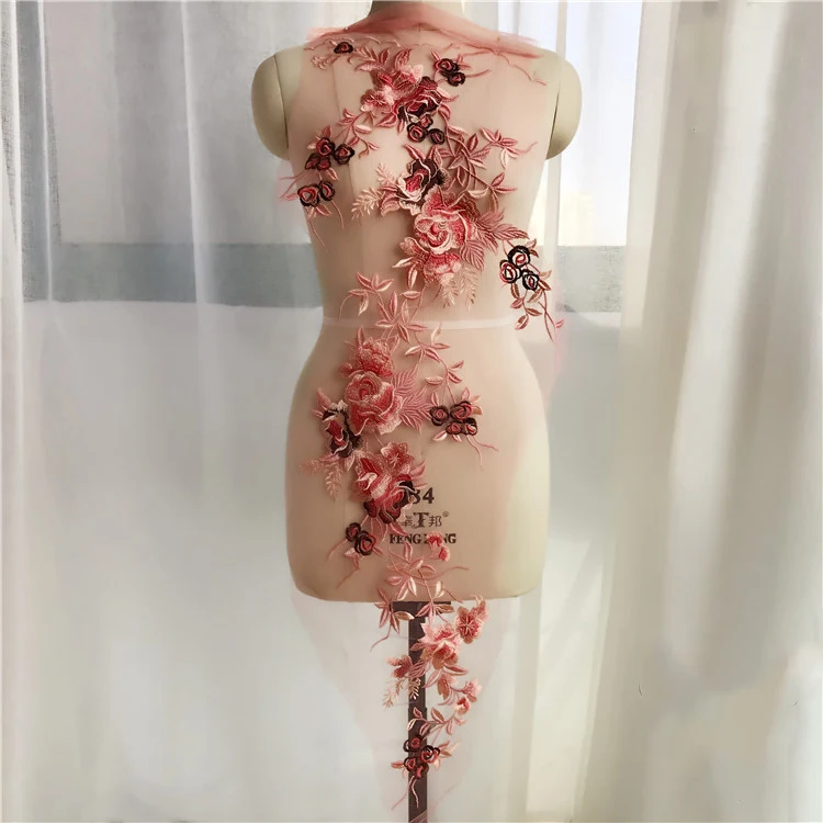 

1Pcs Flowers Embroidery Lace Trim Patch For Wedding/Evening Dress Clothing Sew On Floral Patches Diy Lace Fabrics Applique