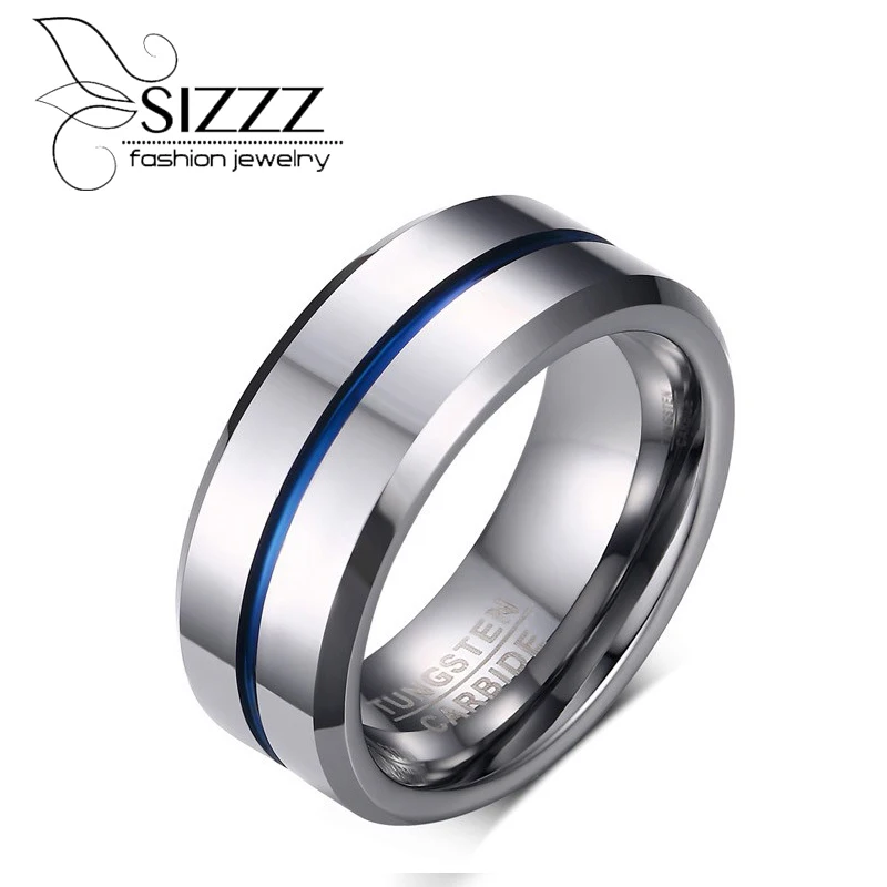 Мужское кольцо из вольфрамовой стали SIZZZ синее шириной 8 мм вес 15 4 г 2017|ring for|blue