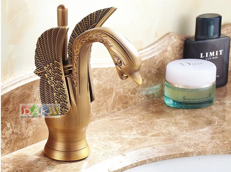 Лебедь арт модель античная латунь кран смеситель для ванны/Мода Ванная комната Бортике горячей и холодной воды бассейна кран