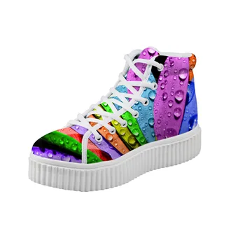 

Customized Teenagers Girls Ankle Boots Mixed Colors Print Women Flat Platform Creepers Height Increasing Canvas High Top Shoes