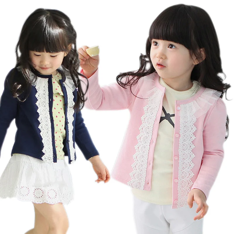 

Autumn Spring Girls Cardigan Sweater Baby Infant Knitted Cardigans Lace Splice Jacket Coat M09