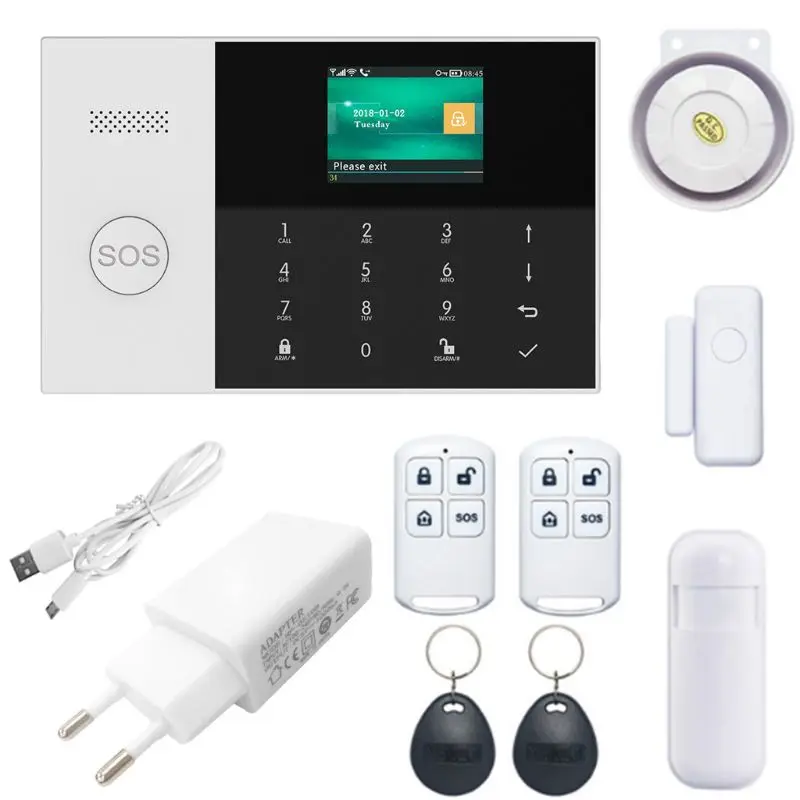 

1Set Wireless WIFI GSM GPRS Alarm System Home Security APP Remote Control RFID Card Arm Disarm Kit with Colorful Screen SOS