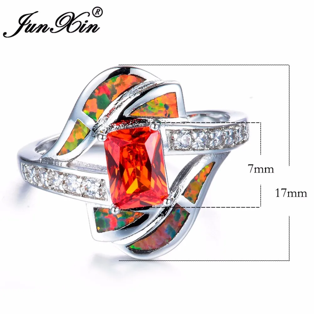 Модное женское оранжевое кольцо с камнем "огненный опал" 925 пробы Серебряное наполненное ювелирное изделие уникальный геометрический стиль винтажные обручальные кольца