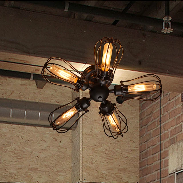 Vintage Edison Barn Metal Semi Flush Mount Light Max 300w With 5 Vintage Edison Barn Metal Semi Flush Mount Light Max 300w With 5 Lights Black Finish Club Cafe Coffee Dining Room
