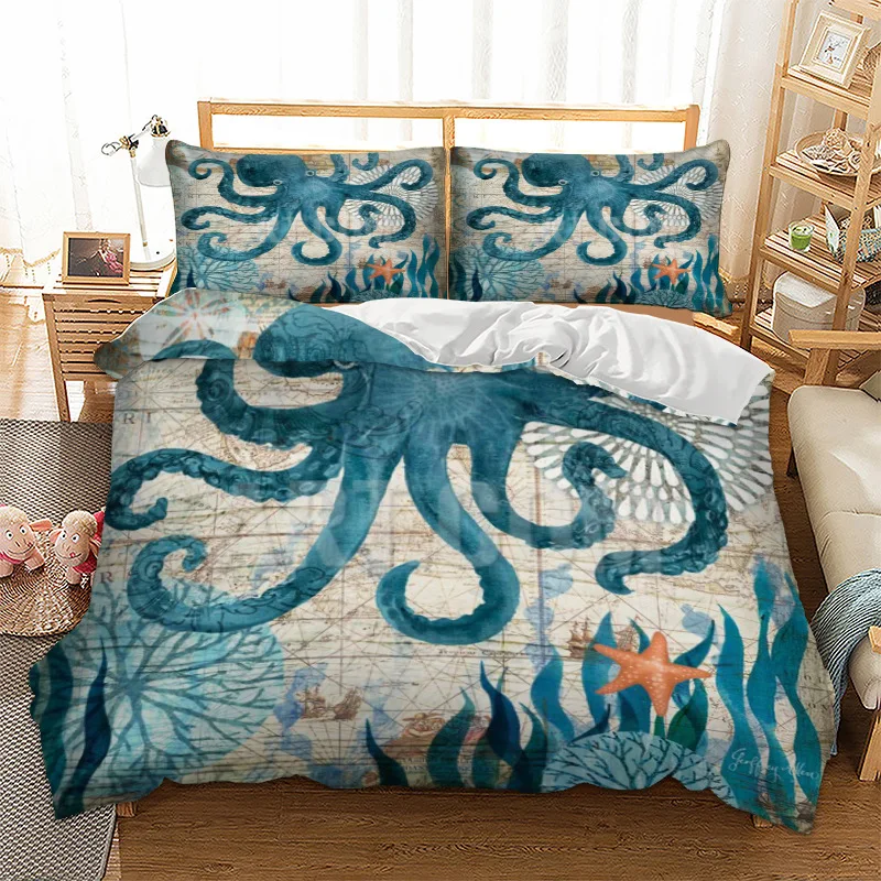 

wong sbedding 3D squid sea duvet cover bedding set single twin full queen king size polyester bedlinen dropship
