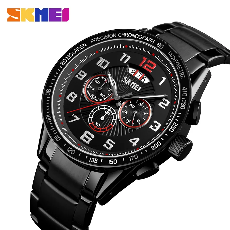 

SKMEI 9176 Luxury Brand Fashion Man Wrist Watch Men's Quartz Sport Wathes Saati Gentleman Full Calendar Stainless Steel Watch