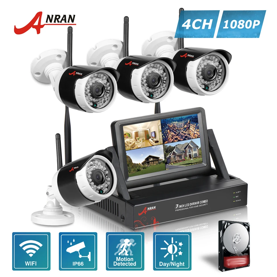 ANRAN Plug and Play P2P 7 Inch LCD Monitor Wifi 4CH NVR HDMI 1080P