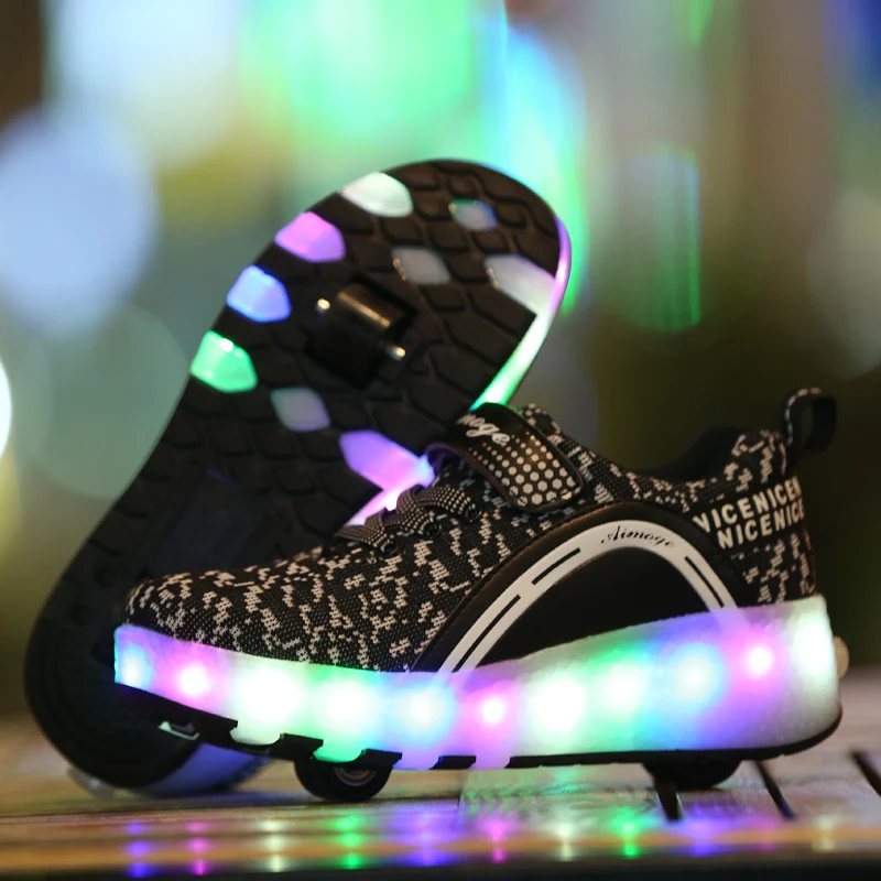 Двухколесные светящиеся кроссовки Heelies Led световой ролик обувь для катания на коньках для детей Led обувь для мальчиков и девочек светящаяся обувь унисекс