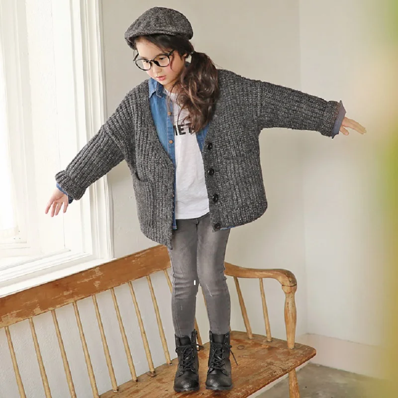 

New 2017 Girls Thicken Sweater Kids Cardigan Children Fashion Sweaters Baby Clothes Toddler Coat,3-12Y,#2330