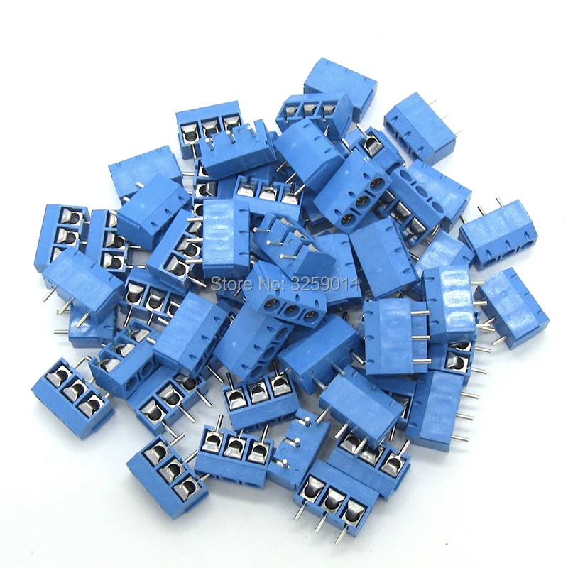 

500PCS Terminal Connectors 3 Pin Plug-in Screw Terminal Block Connector 5.08mm Pitch blue Copper KF 301-3P Blue