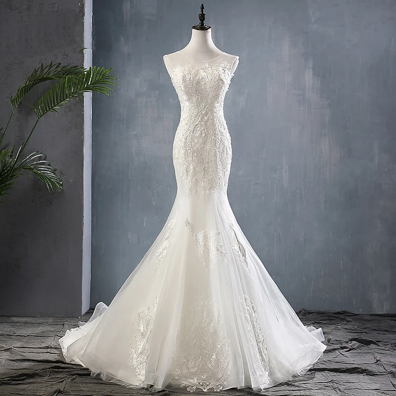 

Lace Embroidery Princess Bridal Wedding Dress Mermaid Robe De Marriage Vintage Vestido Noivas Sereia Court Train Bride Gowns
