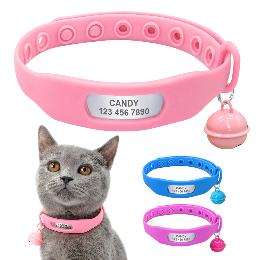 

Personalized Cat Collar Engraved Name Tag Pet Kitten Collar Necklace Cats Accessories Tags Chihuahua Puppy Collars With Bell