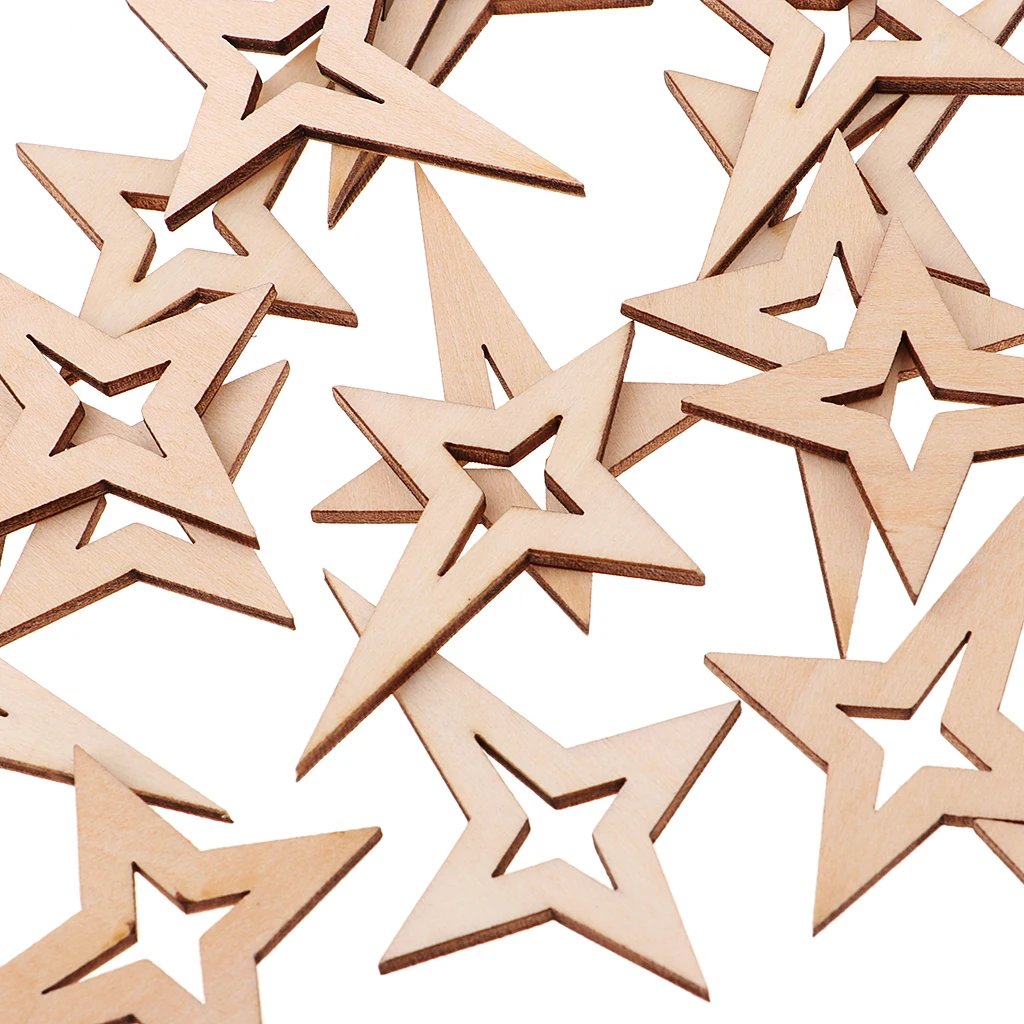 Mini Natural Unfinished Wood Hollow Star Shape Embellishments for Art DIY Crafts Scrapbooking Card Making