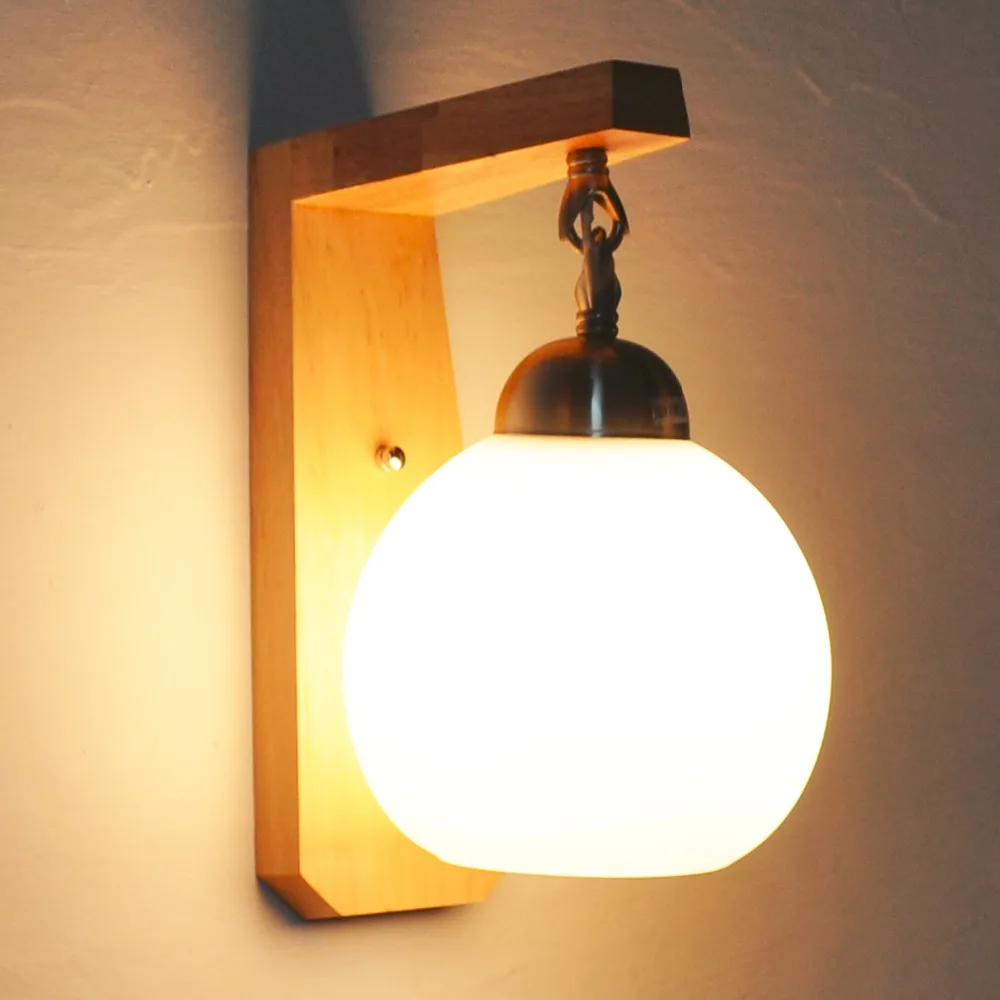 Ganeed One Light Wooden Wall Sconces Light Led Lamp with Glass Shades