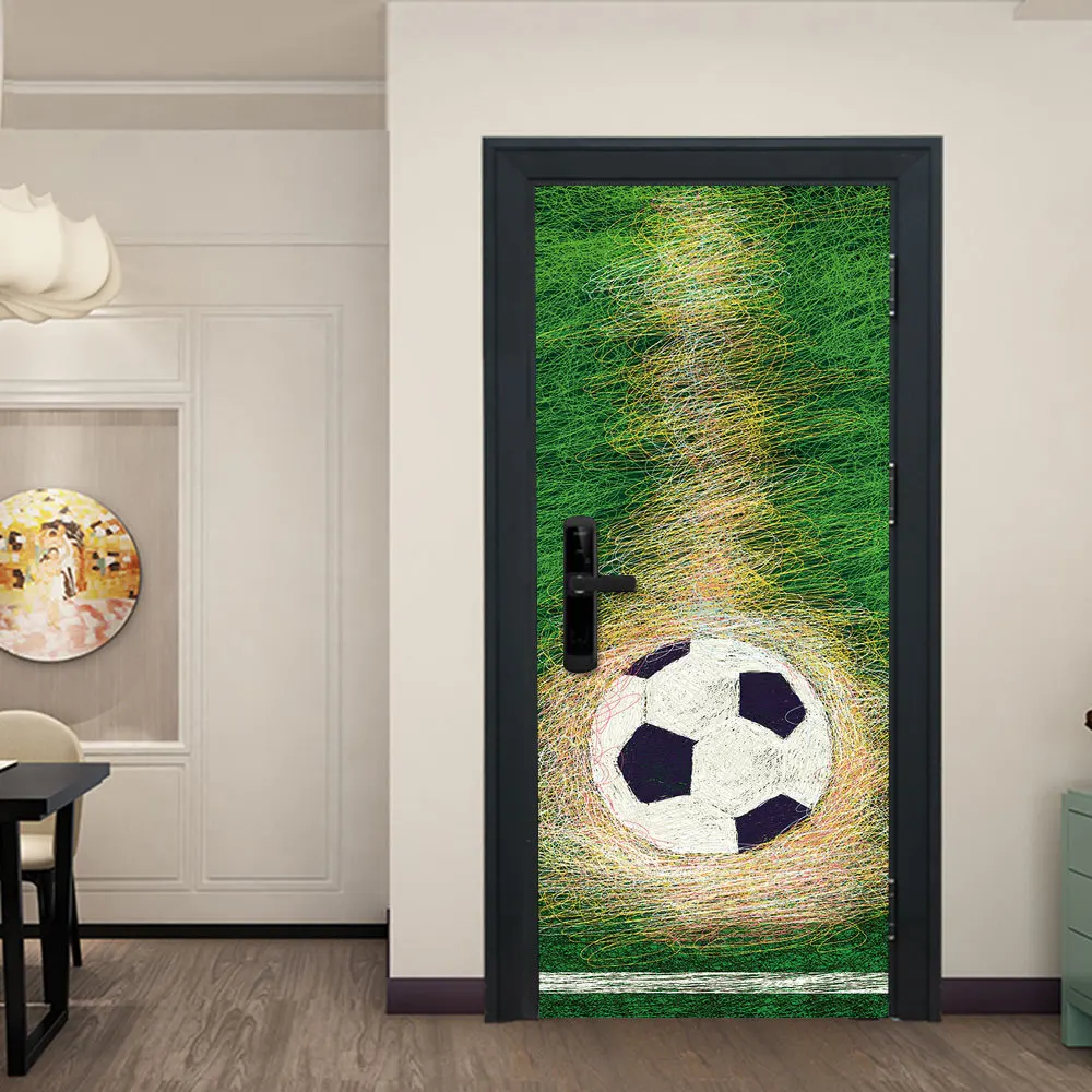 Футбол цель креативные дверные наклейки для мальчиков Спальня самоклеющиеся Винил Ремонт дверей украшение для двери домашний декор обои, стилизованные под раскраску