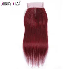 99J negrito Vermelho Borgonha Cabelo Brasileiro Fechamento Parte Do Meio Em Linha Reta fechamento Tecer 4*4 Lisse 10-18 Brilhando estrela Não Remy Do Cabelo Humano