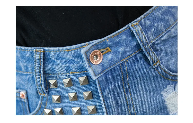 2017 European station Europe and the United States new rivets rivets irregular cat to be side cowboy high waist pants shorts hot pants (4)