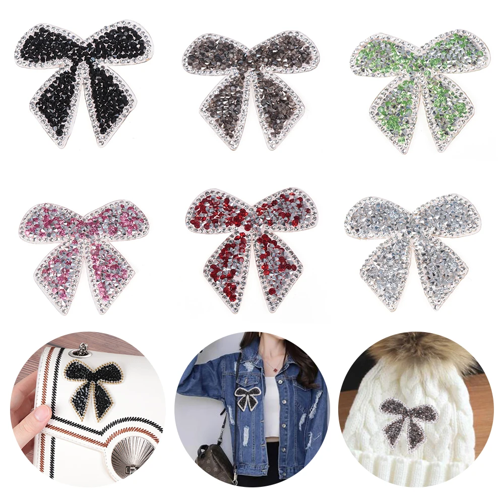 

1PC Rhinestone Iron-On Patches For Clothes Colorful Bow-Knot Stickers Tottenham Clothing Decoration Decal Patches For Jackets