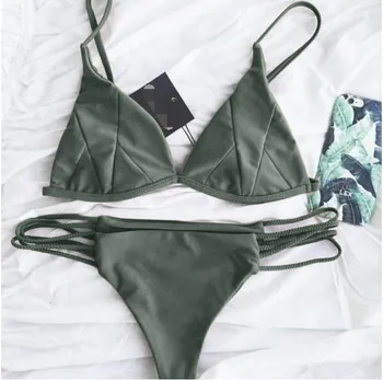 

INS Hot Women Bathing Suit Solid Color Brazillian Two Piece Bikini Swimsuit Sexy Thong High Cut Drop Shipping