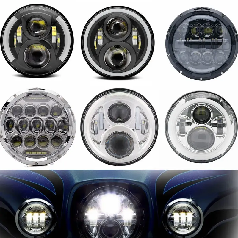 

For Harley Davidson 7" Led Projector MOTO Headlight Angle Eyes DRL For Harley Touring Electra Glide Black 7 Inch Led Light
