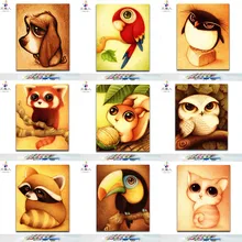 DIY Раскрашивание картины по номерам с цветами большой глаз животное, мультяшная Кошка Собака Сова моль Картина Рисунок Живопись по номерам оформлена