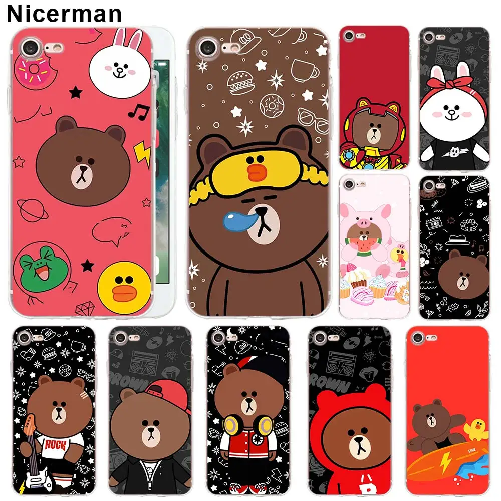 

Clear TPU Case for iPhone X XS XR XS Max 7 8 Plus 6 6s Plus 5 5S Cover brown cony bear Soft Silicone case