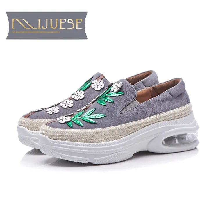 

MLJUESE 2018 women flats kids suede slip on Appliques black color platform loafers casual shoes creeper shoes women size 34-40