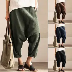 Женские брюки карго 2019 г. ZANZEA осенние брюки женские повседневные льняные брюки палаццо женский эластичный пояс мешковатые штаны больших