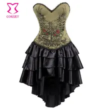 Vintage Army Green Floral Pattern Straps Steampunk Corset Dress Burlesque Costumes Sexy Corsets and Bustiers Gothic Clothing