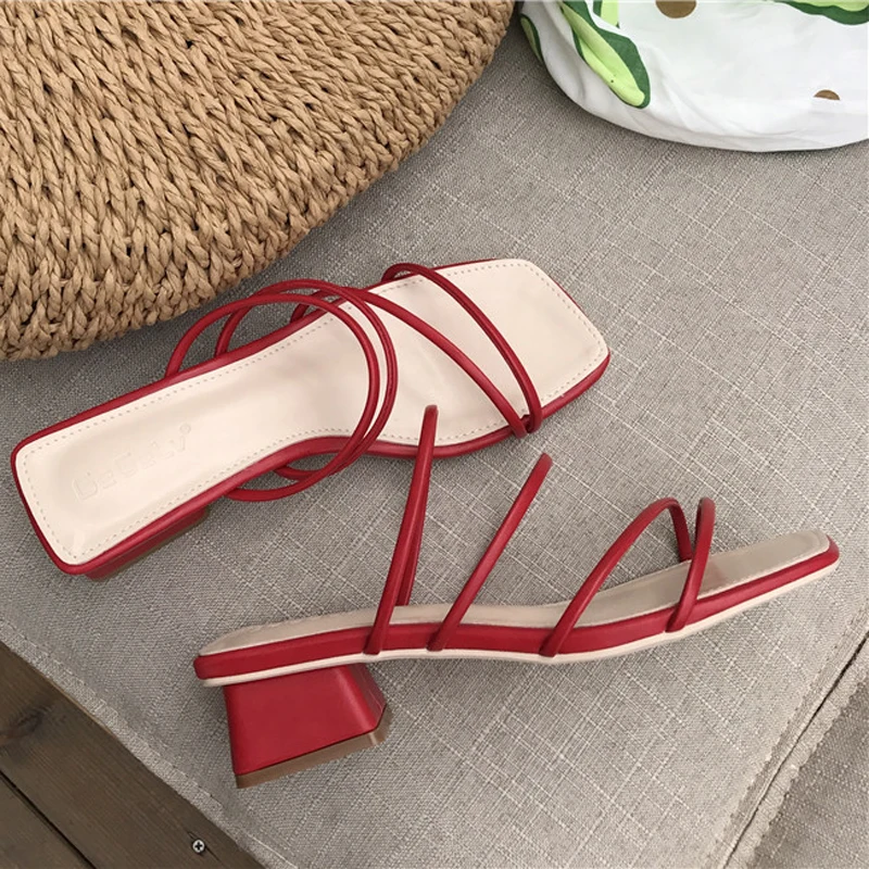

MONMOIRA Vintage Square Open Toe High Heel Sandals Elegant Narrow Band Slingback Sandals Women Summer Slipper Sandals SWC0569