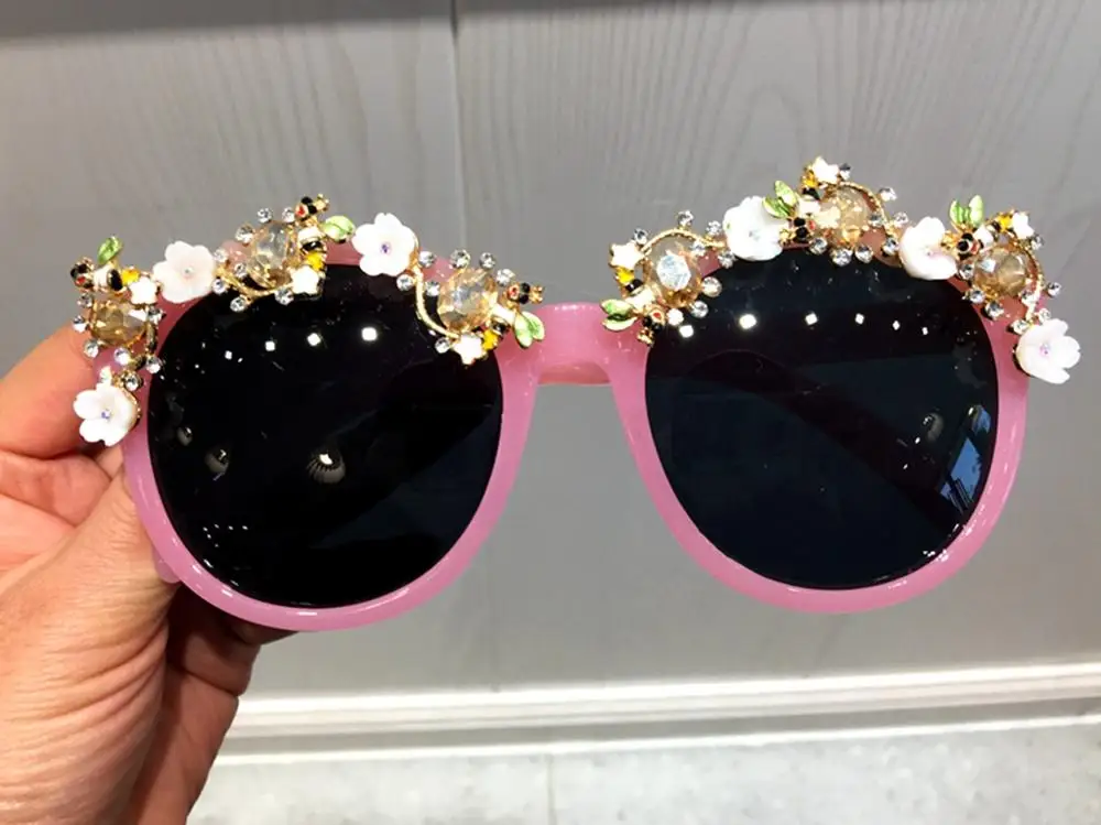 Женские солнцезащитные очки, фирменный дизайн, роскошный металлический кристалл драгоценности, солнцезащитные очки, стразы, Женские винтажные Модные оттенки - Цвет линз: pink