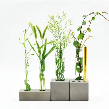 

Concrete cement creative vase mould home office desktop green water culture container glass test tube base silica gel mold
