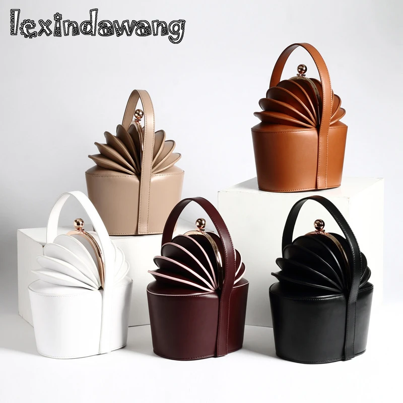 

Potted Plant Bucket Basket Bags Genuine Leather Chic Women Organ Bags Fashion Luxry Design Hasp Clips Bags Vintage Purses Mini