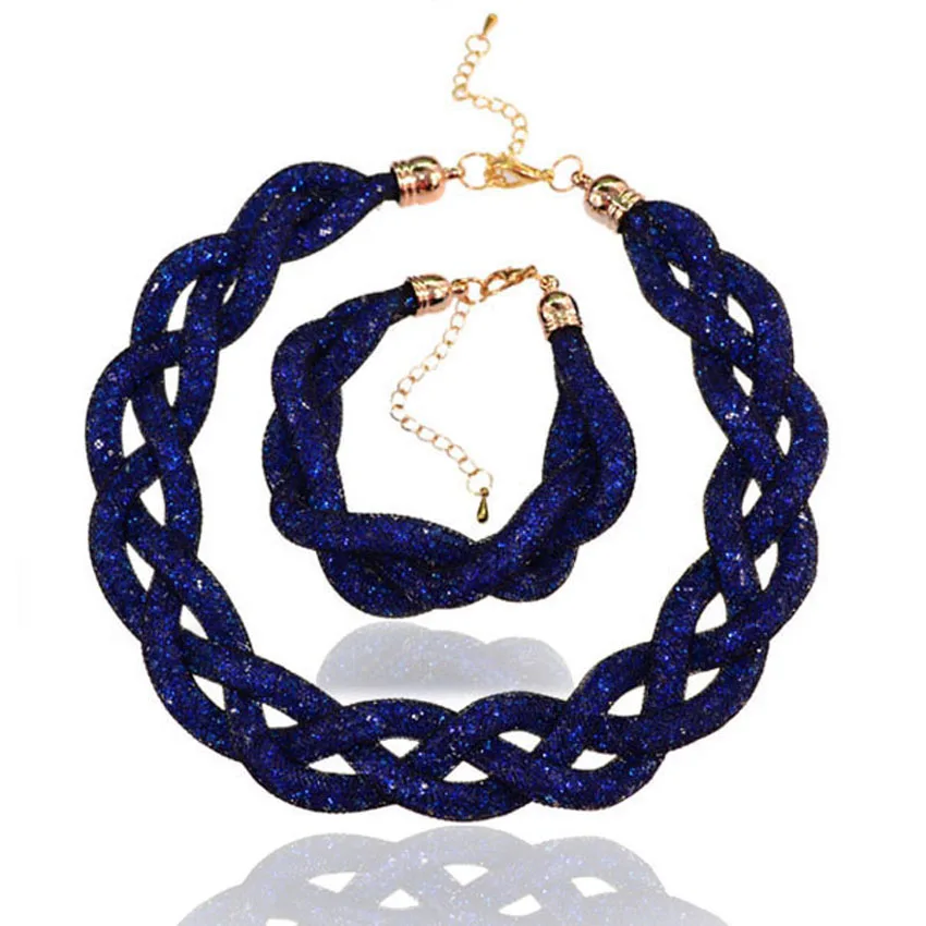

Discount season imitation jewelry set mesh rope crystal necklace 3 strands braided bracelet imitation jewelry