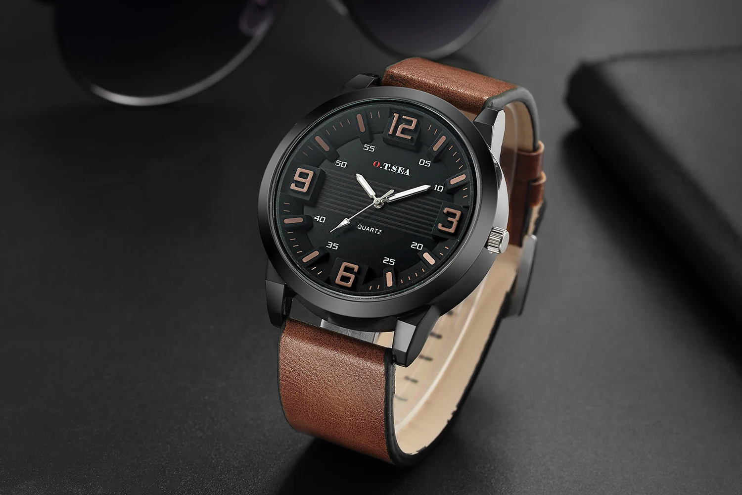 Роскошный бренд O. T. SEA кожаные мужские часы, мужские Аналоговые военные высококачественные кварцевые наручные часы, мужские часы, мужские часы