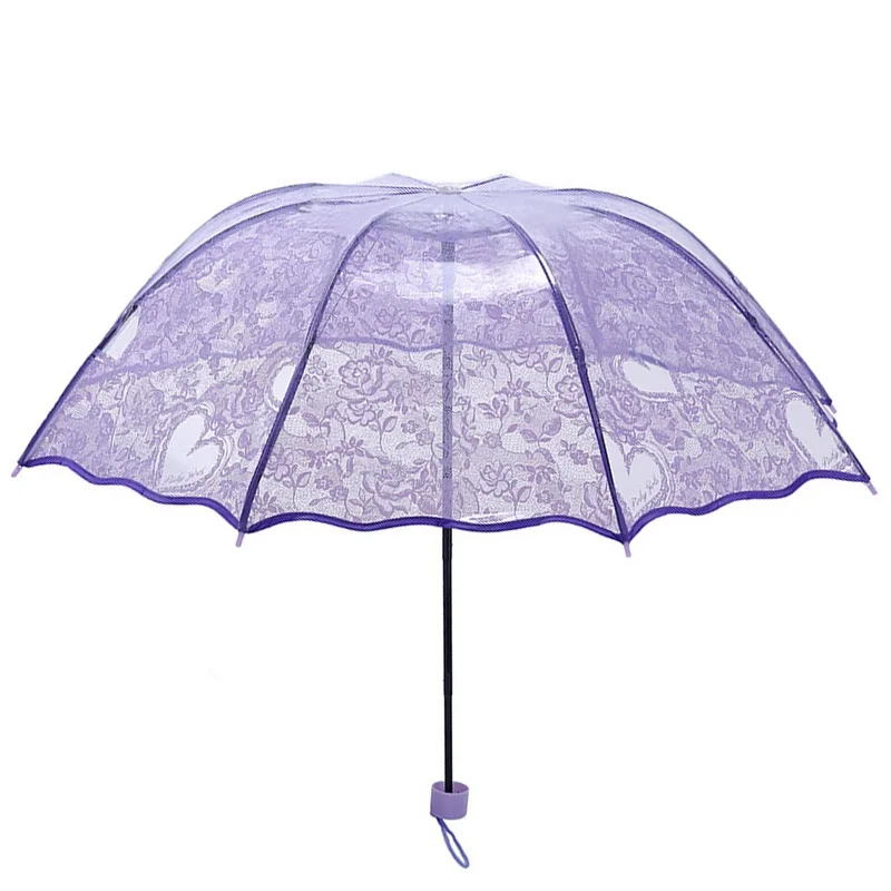 

Plastic EVA Transparent Folding Umbrellas Cute Princess Lace For Women Umbrella Windproof Rainproof Sunny and Rainy Unbrella