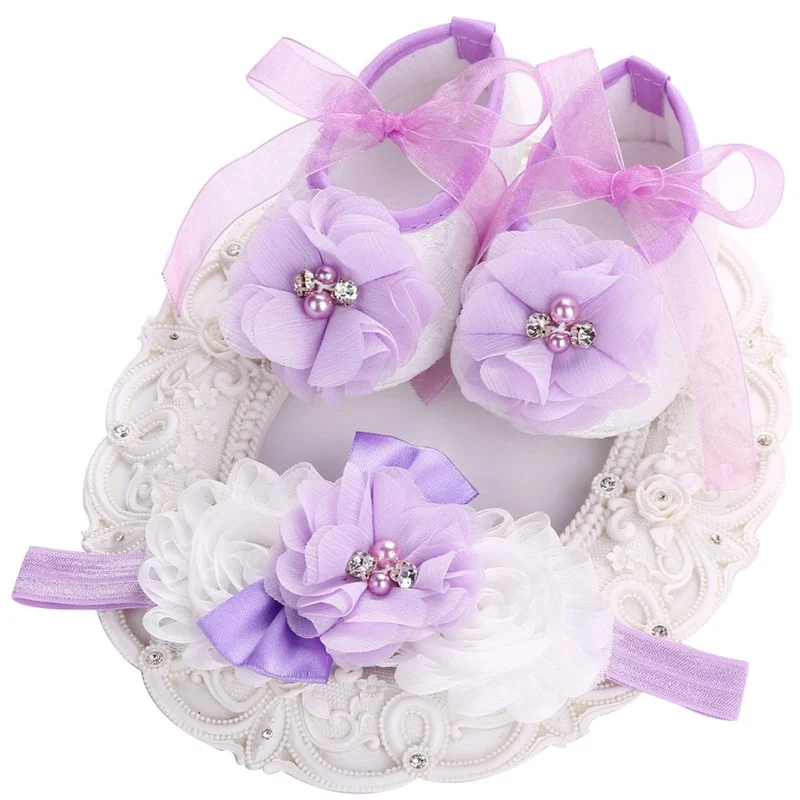 

Baby Girls Satin Lace Toddler Shoe Newborn Christening Baptism Infant Shoes Headband Set,Cute Flower Sapatinhos De Bebe Menina