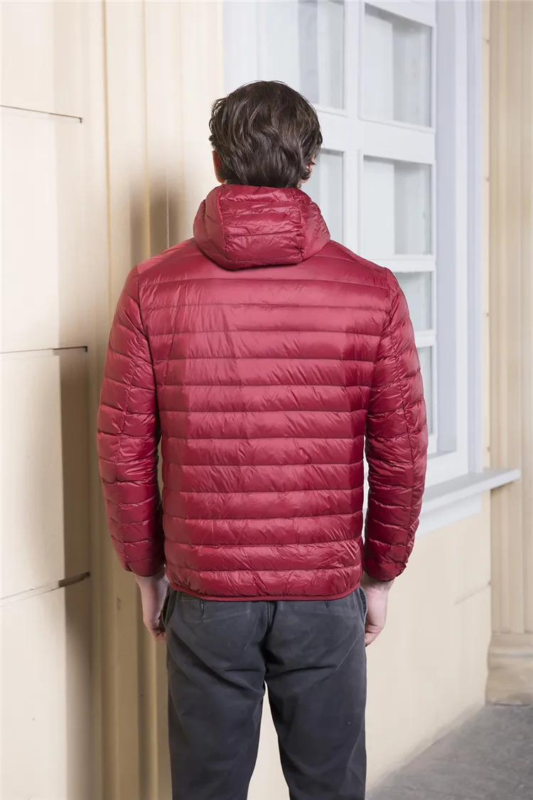 Men's Ultra Light Packable Down Jackets Hooded Slim Down Coats Man White Duck Down Padded Parkas Winter Puffer Jacket JK-634 puffer jacket with fur hood