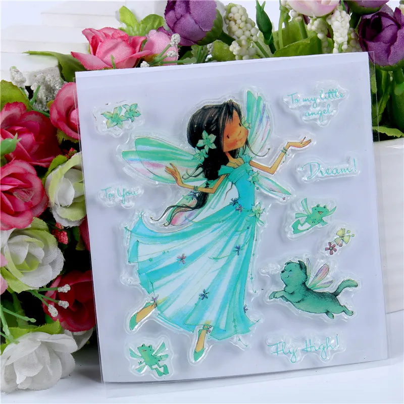 

Rubber Silicone Clear Stamps for Scrapbooking Tampons Transparents Seal Background Stamp Card Making Diy Elves and girls