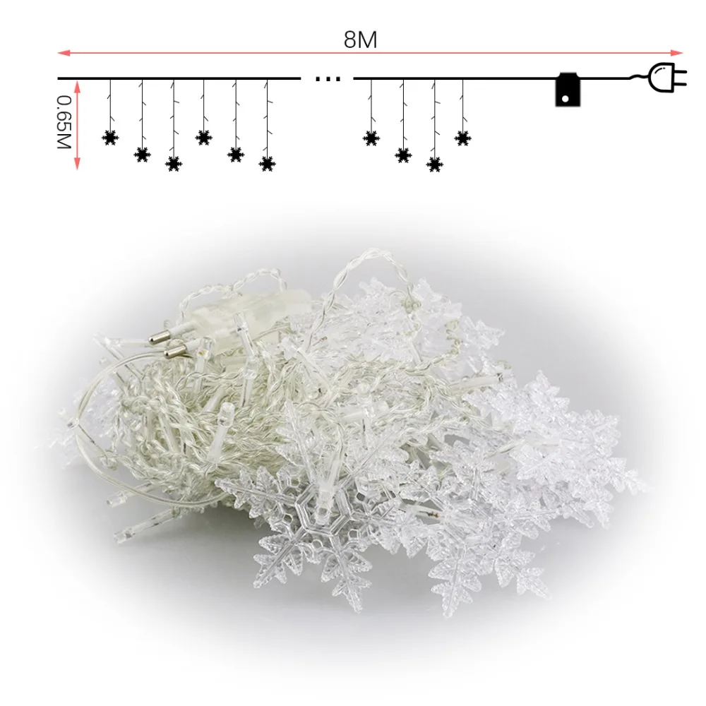 8 м* 0,5 м 192 занавеска со светодиодами гирлянда Снежинка сад китайские фонарики для вечеринки Рождество открытый свадебное окно декоративные 220 в ЕС разъем JQ
