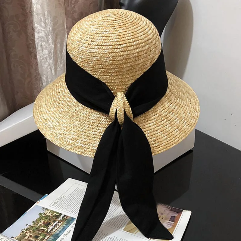 Straw Cloche Hats Women | Straw Hat Black Ribbon | Ribbon Wide 