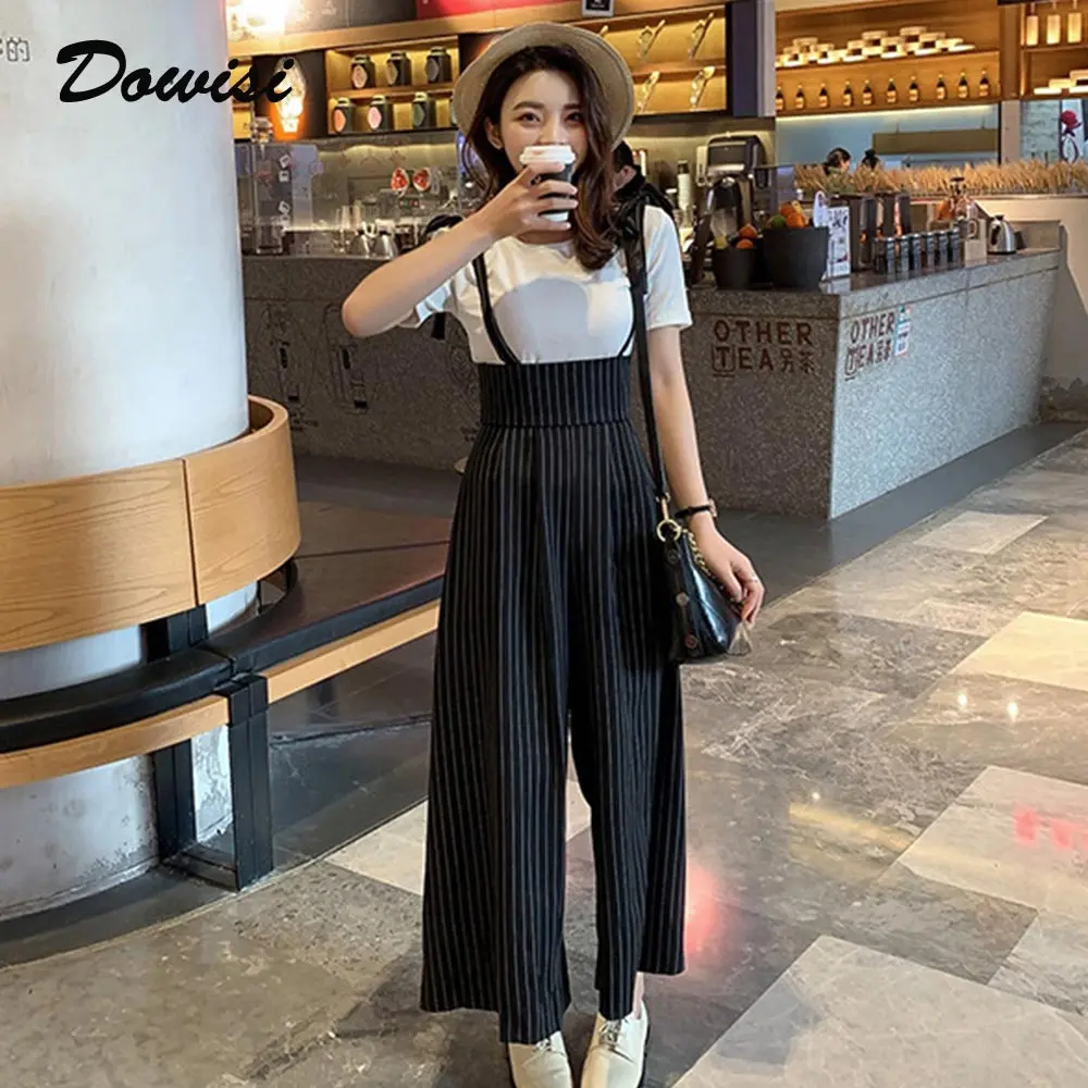 

Dowisi new 2019 fresh overalls jumpsuits women vogue playsuits summer casual rompers trousers femme striped jumpsuit combinaison