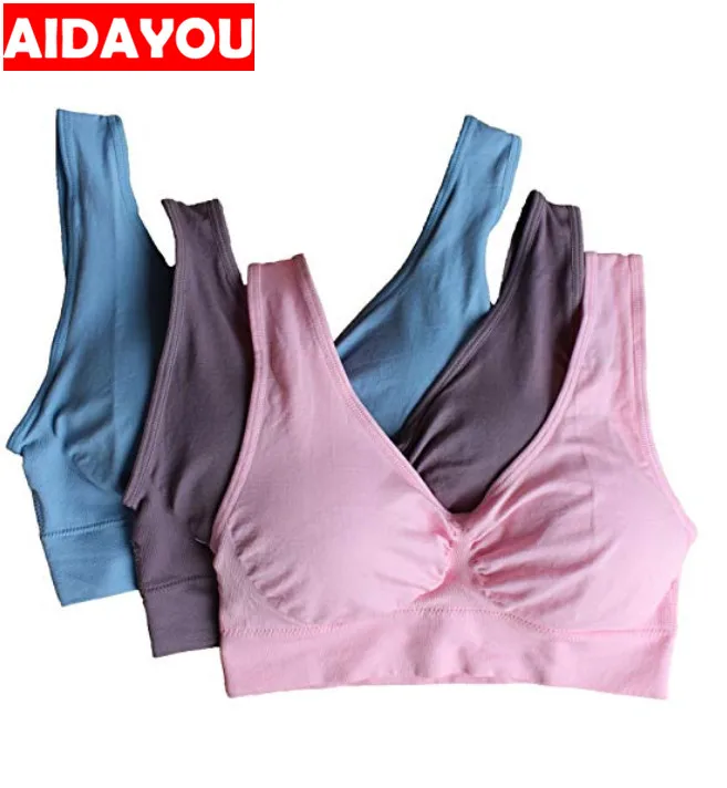 

Wireless Sports Bra 3pcs set Plus size 5XL 6XL Removable Pads Maternity Cotton Bra Training Cup Sexy Pink ouc034