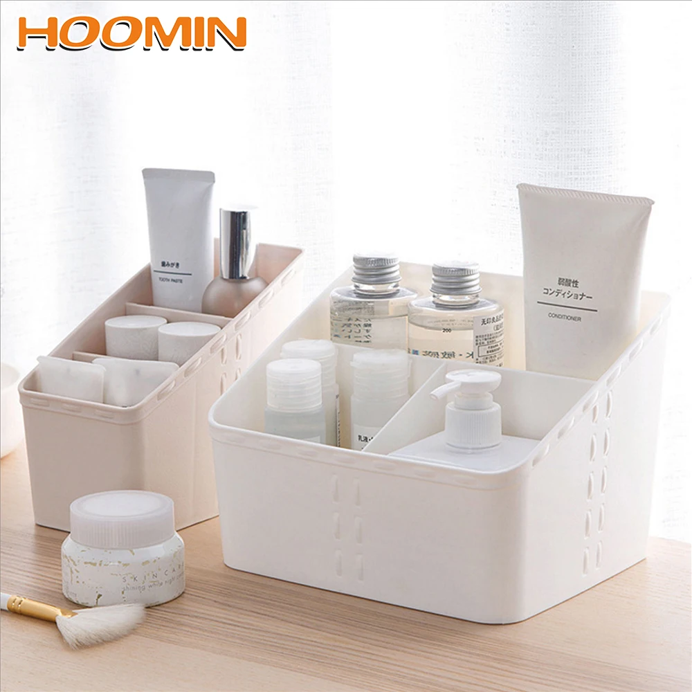 HOOMIN التجميل صندوق تخزين رباعي منظمة سطح المكتب مربع صندوق تخزين بلاستيكي متعددة الوظائف