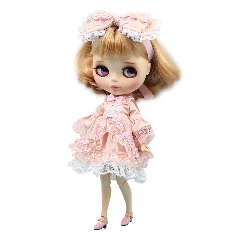 

Blyth Doll Clothes Princess Lace Dress + Bow Headdress 1/6 Doll Normal Joint Azone Licca Icy Baby Doll Accessories Girls Gift